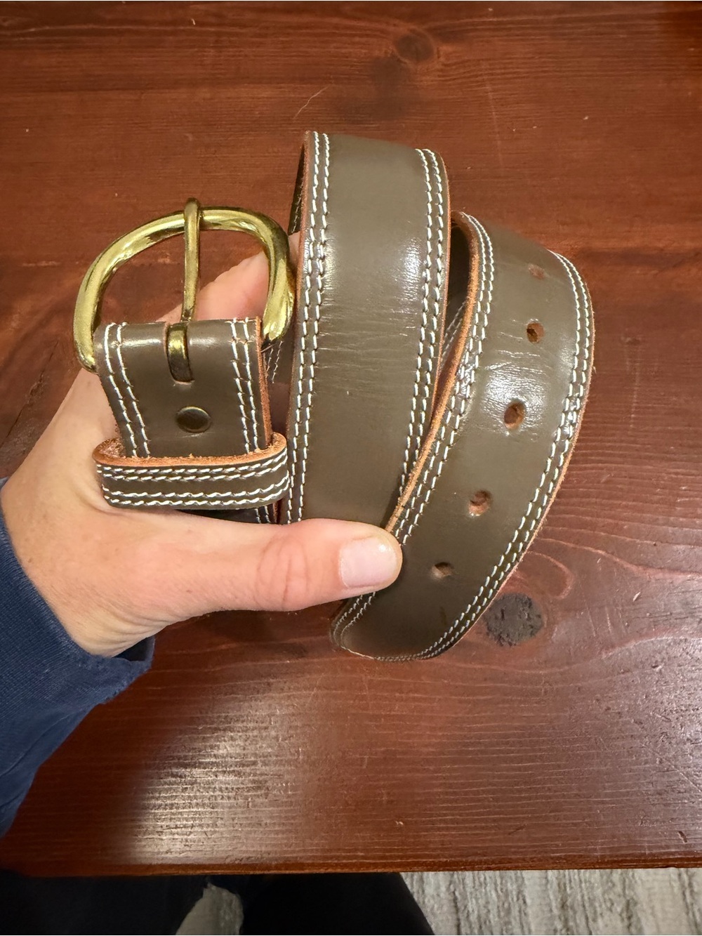 Vintage Calvin Klein Taupe Leather Double Stitch Belt L